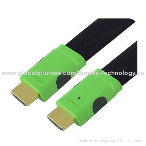 HDMI Cables, Double-color Molding Type, Flat Cable, 24K Gold-plated Connector